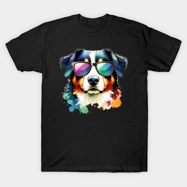 Watercolor Appenzeller Sennehund Dog Wearing Sunglasses T-Shirt by The Jumping Cart